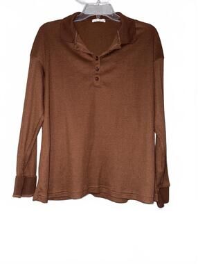 EKOUAER Brown Long Sleeve Polo Shirt Large
